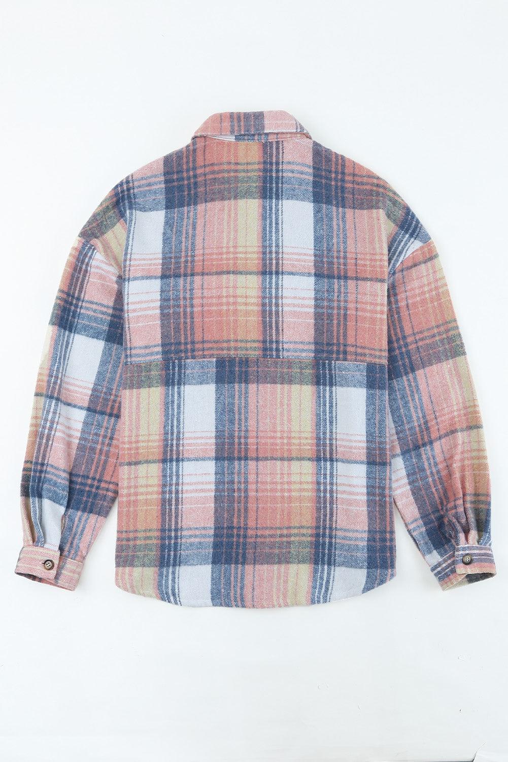 Plaid Dropped Shoulder Shacket BLUE ZONE PLANET