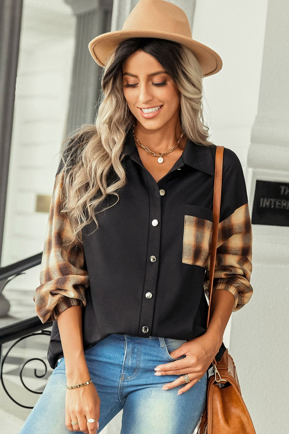 Plaid Dropped Shoulder Shirt with Breast Pocket BLUE ZONE PLANET