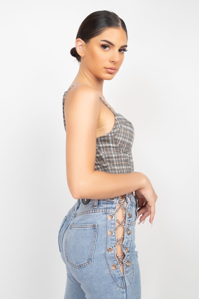 Plaid Hook & Eye Sweetheart Crop Top Blue Zone Planet