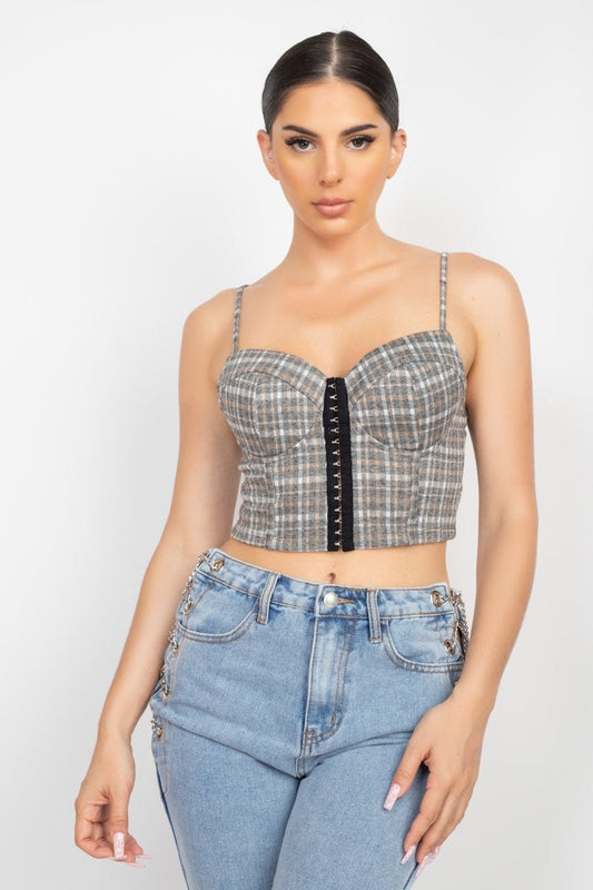 Plaid Hook & Eye Sweetheart Crop Top Blue Zone Planet