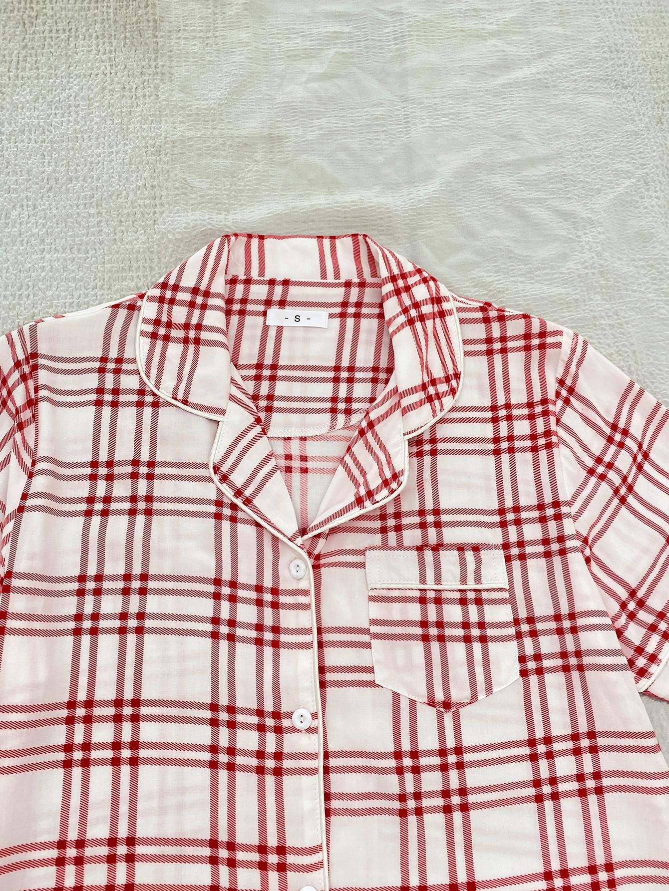 Plaid Lapel Collar Shirt and Shorts Lounge Set-TOPS / DRESSES-[Adult]-[Female]-2022 Online Blue Zone Planet