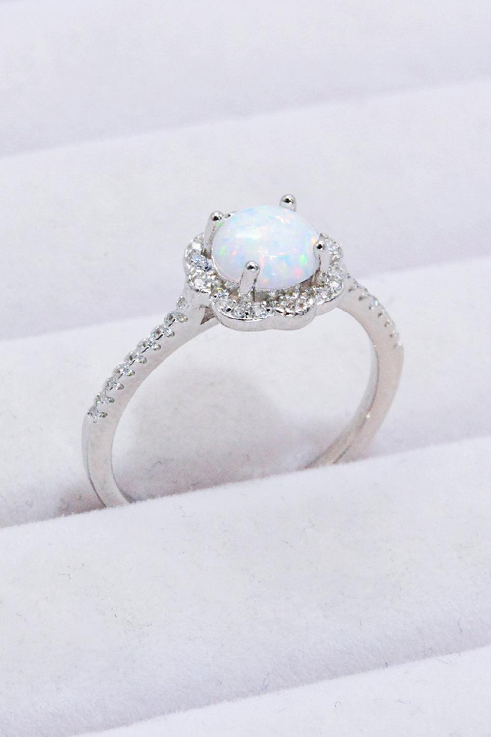 Platinum-Plated 4-Prong Opal Ring BLUE ZONE PLANET