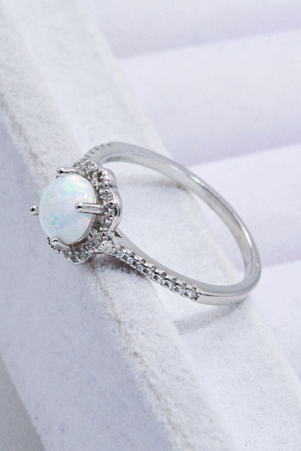 Platinum-Plated 4-Prong Opal Ring BLUE ZONE PLANET