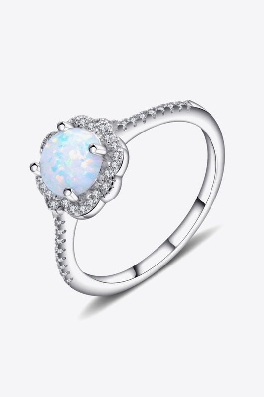 Platinum-Plated 4-Prong Opal Ring BLUE ZONE PLANET