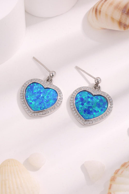 Platinum-Plated Opal Heart Earrings BLUE ZONE PLANET