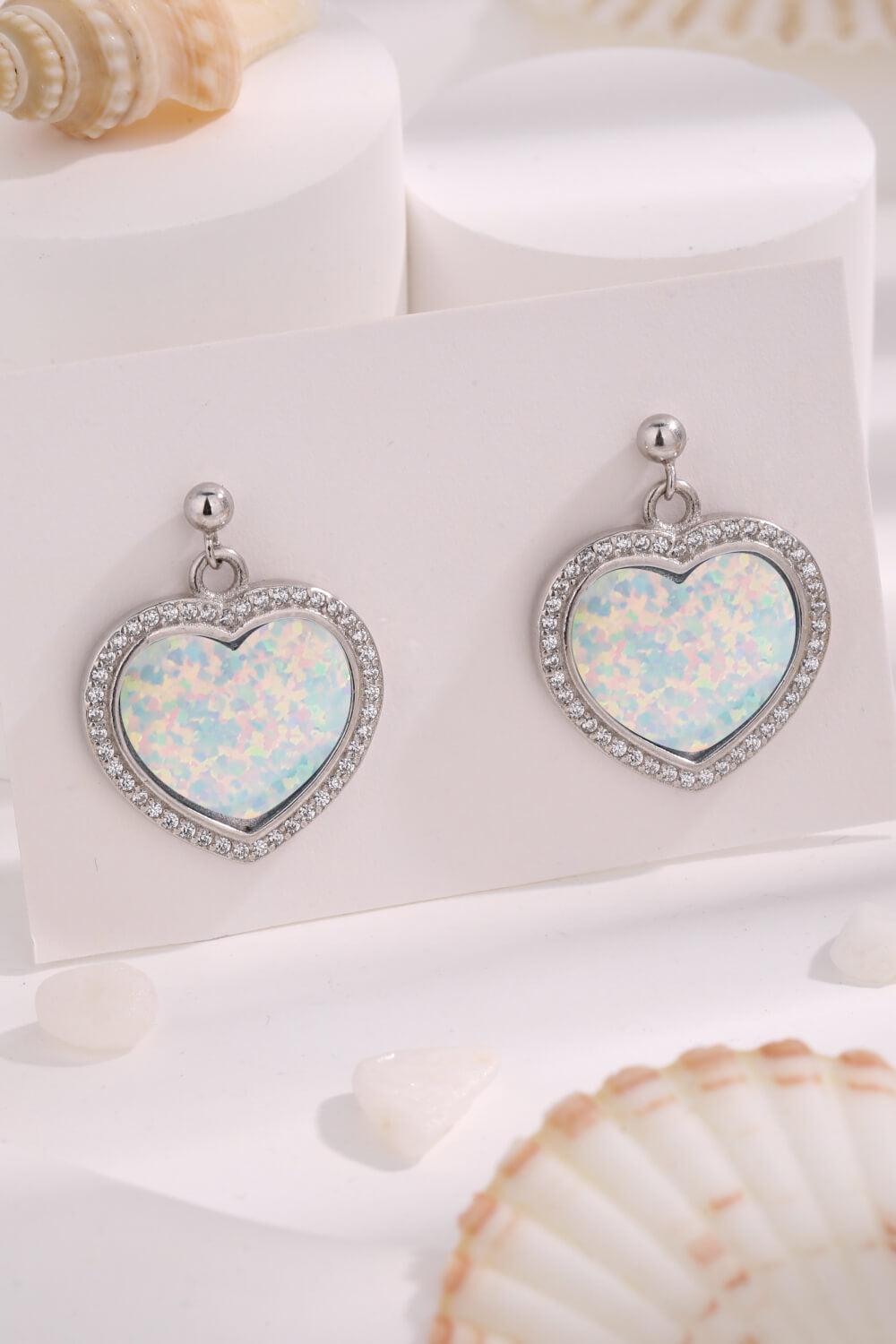 Platinum-Plated Opal Heart Earrings BLUE ZONE PLANET