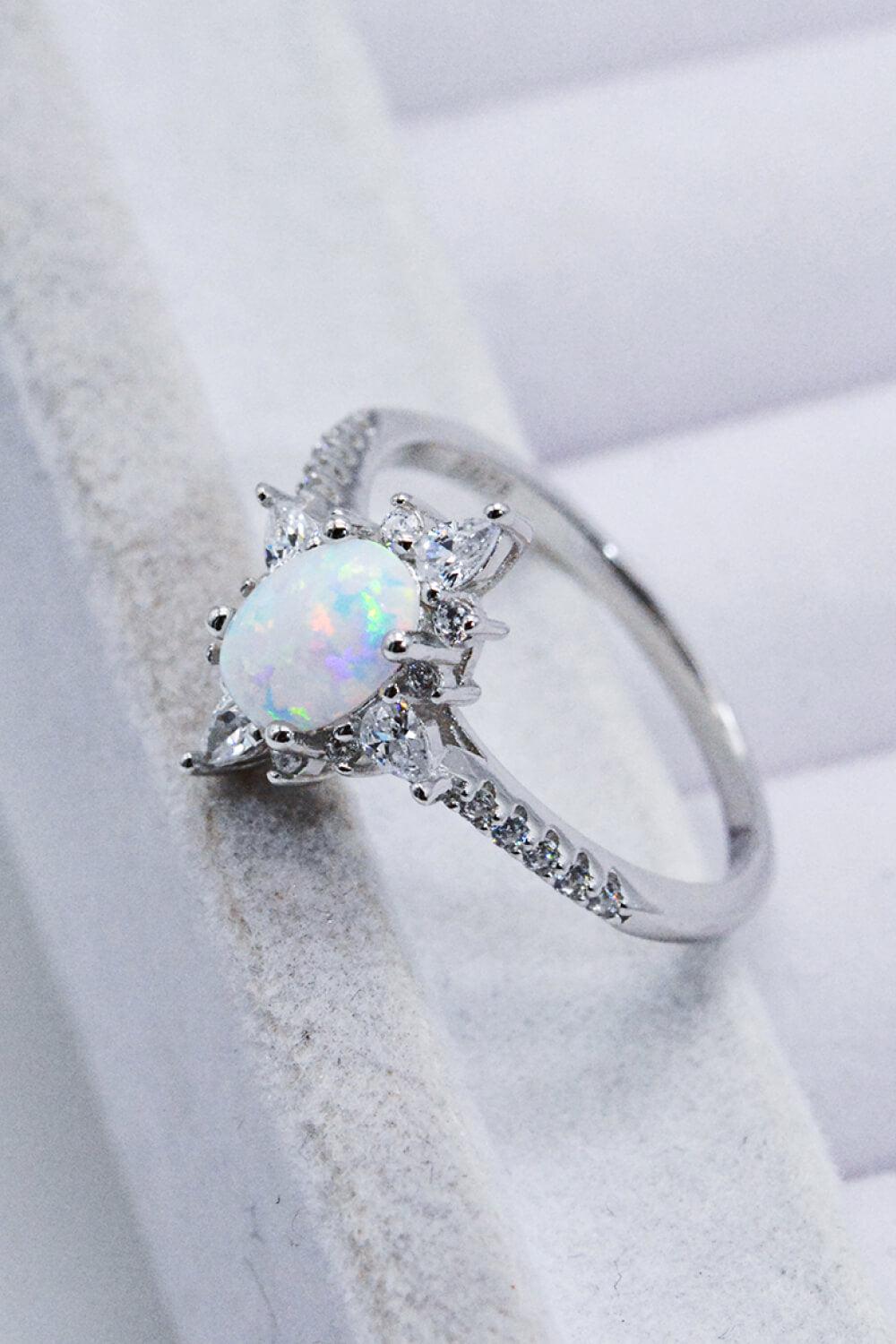 Platinum-Plated Opal and Zircon Ring BLUE ZONE PLANET