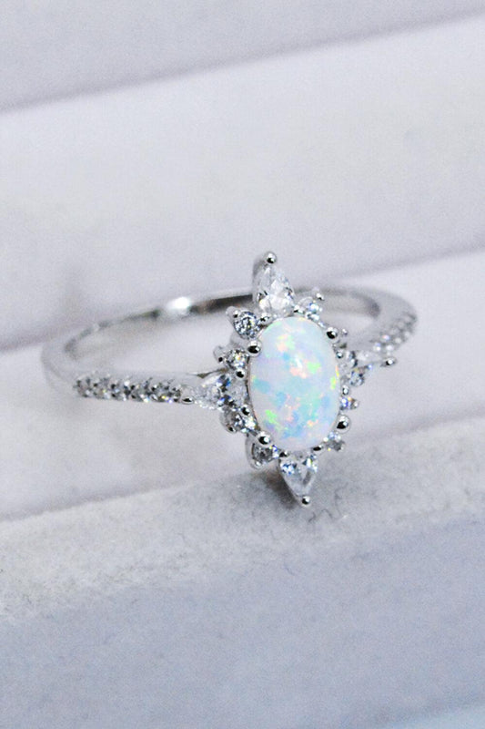 Platinum-Plated Opal and Zircon Ring BLUE ZONE PLANET