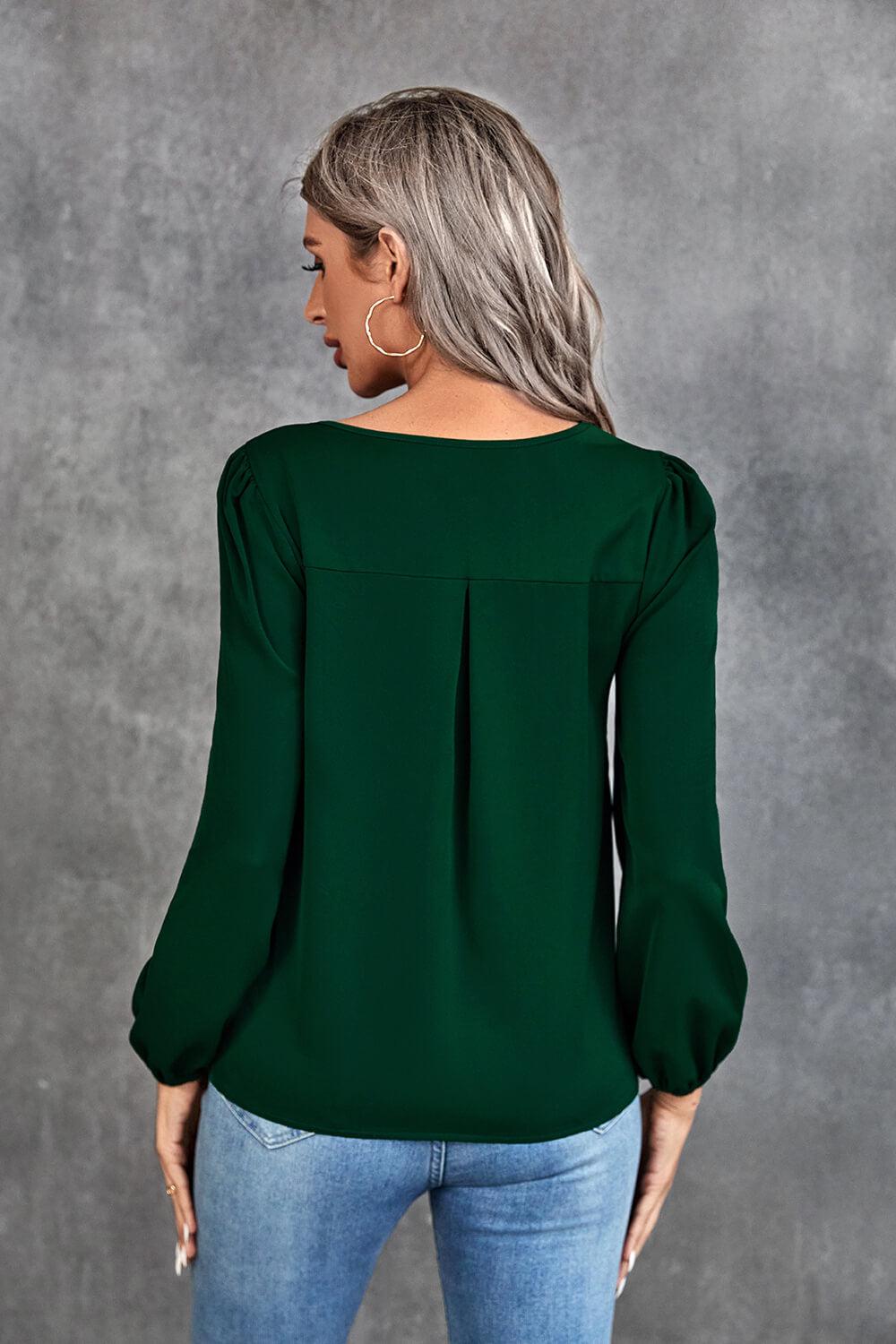 Pleated Detail Cutout Puff Sleeve Blouse-TOPS / DRESSES-[Adult]-[Female]-2022 Online Blue Zone Planet