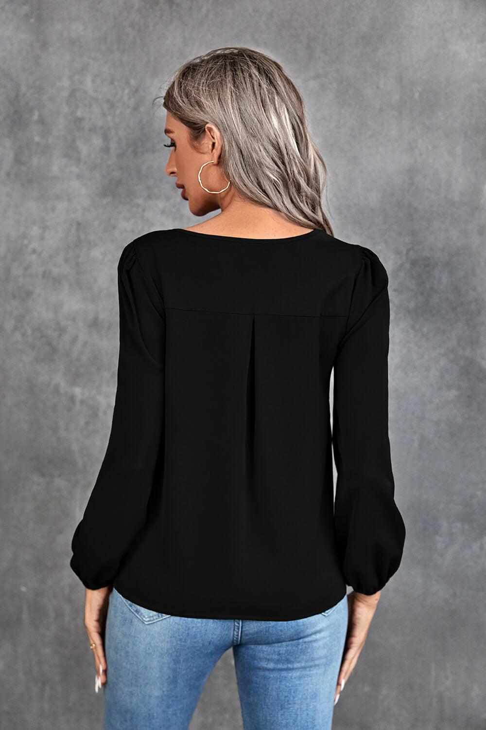 Pleated Detail Cutout Puff Sleeve Blouse-TOPS / DRESSES-[Adult]-[Female]-2022 Online Blue Zone Planet