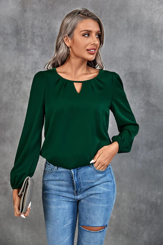 Pleated Detail Cutout Puff Sleeve Blouse BLUE ZONE PLANET