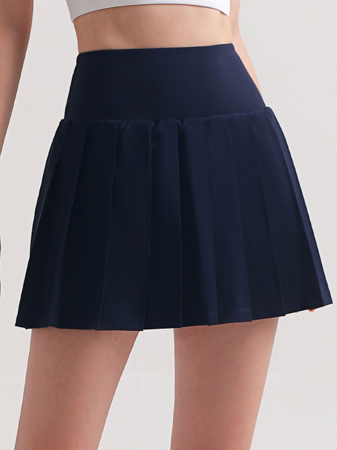 Pleated Elastic Waistband Sports Skirt-BOTTOM SIZES SMALL MEDIUM LARGE-[Adult]-[Female]-Navy-4-2022 Online Blue Zone Planet