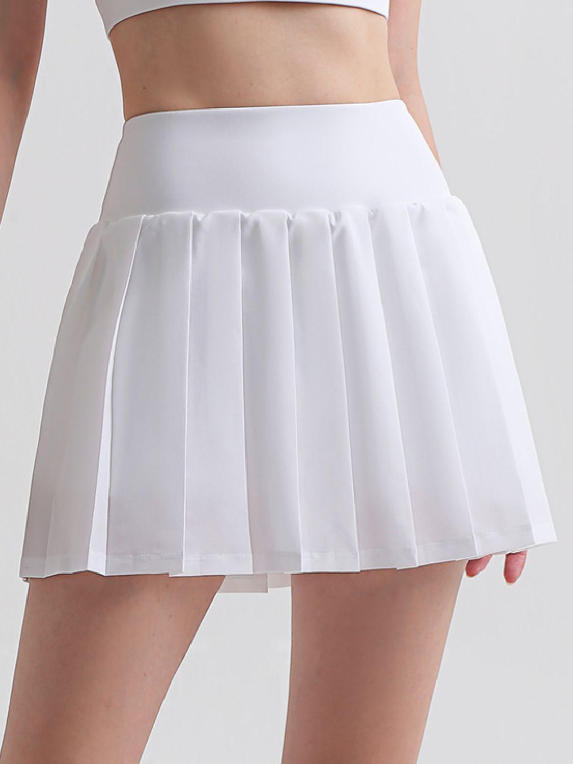 Pleated Elastic Waistband Sports Skirt-BOTTOM SIZES SMALL MEDIUM LARGE-[Adult]-[Female]-White-4-2022 Online Blue Zone Planet