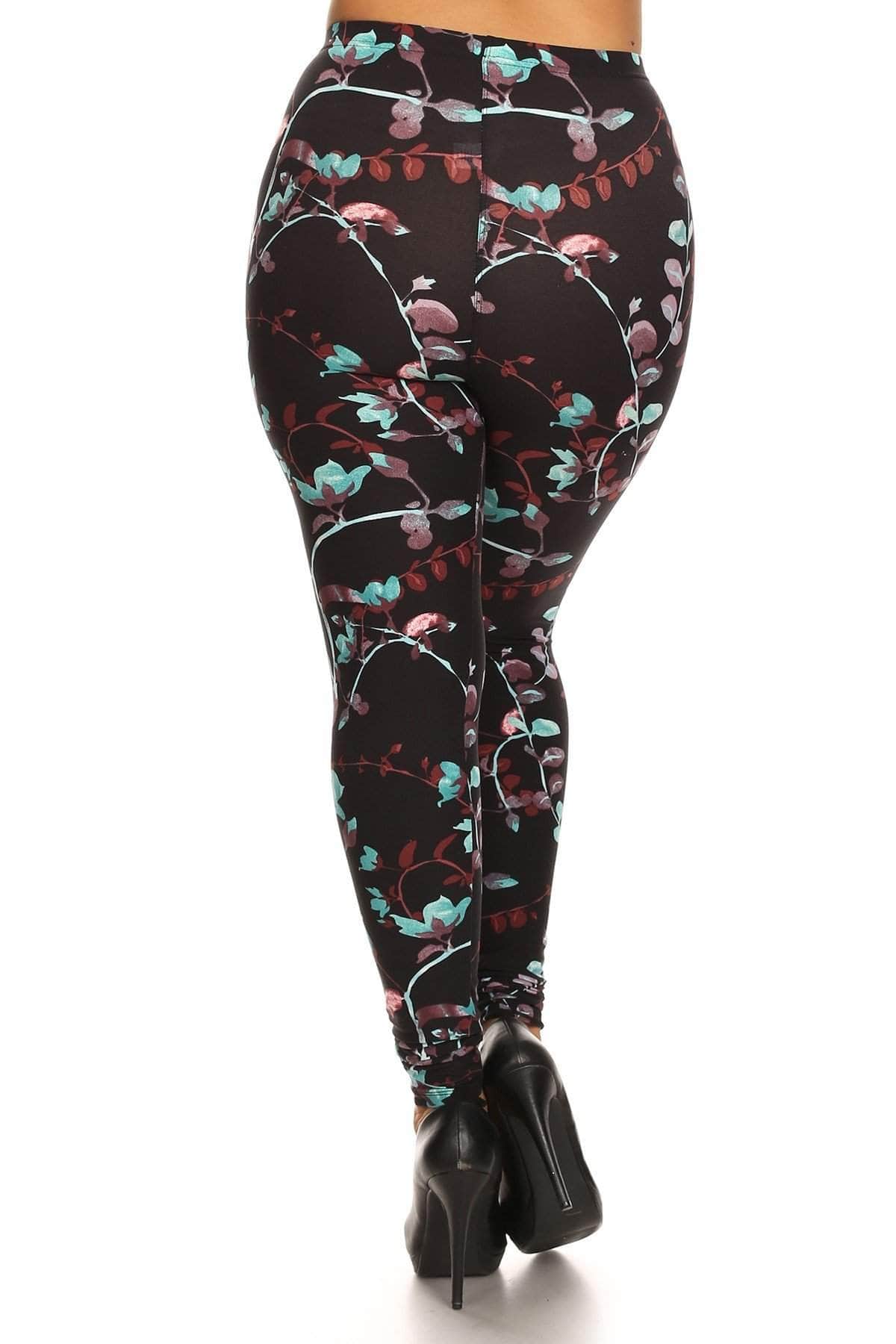 Plus Size Abstract Print, Full Length Leggings In A Slim Fitting Style With A Banded High Waist-[Adult]-[Female]-Multi-Blue Zone Planet