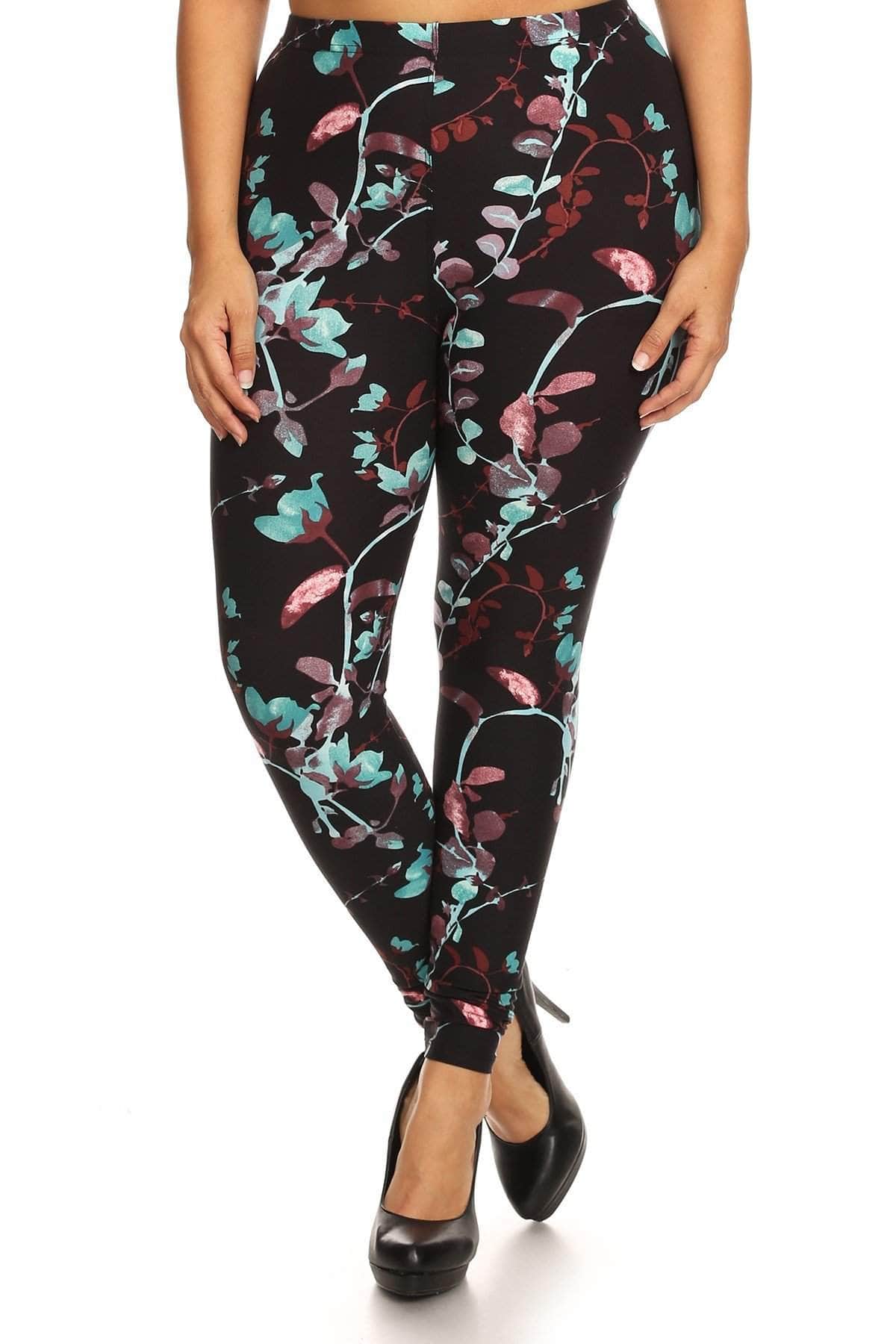 Plus Size Abstract Print, Full Length Leggings In A Slim Fitting Style With A Banded High Waist-[Adult]-[Female]-Multi-Blue Zone Planet