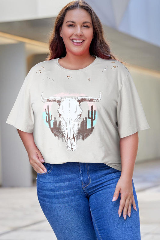 Plus Size Animal Graphic Distressed Tee Shirt BLUE ZONE PLANET