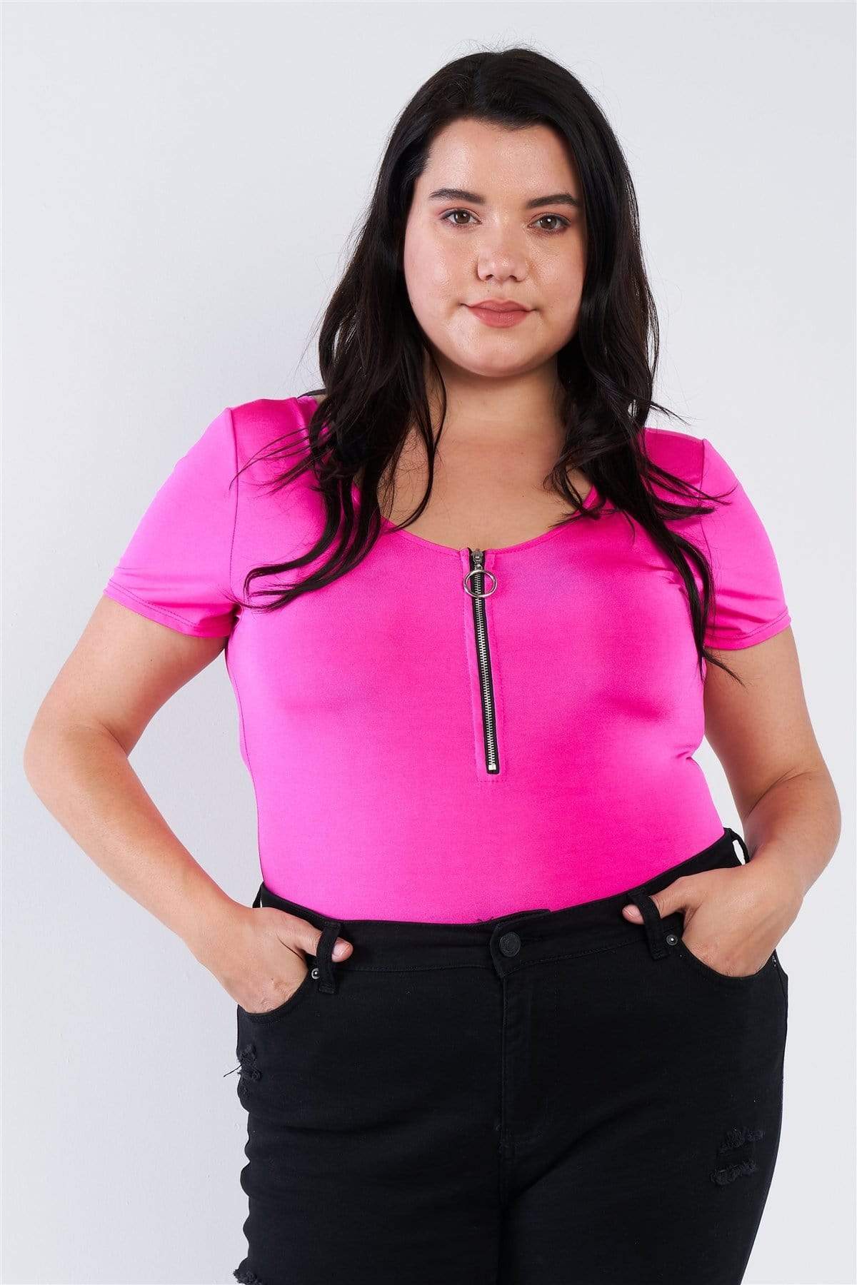 Plus Size Bodysuit-TOPS / DRESSES-[Adult]-[Female]-Fuchsia-1XL-Blue Zone Planet