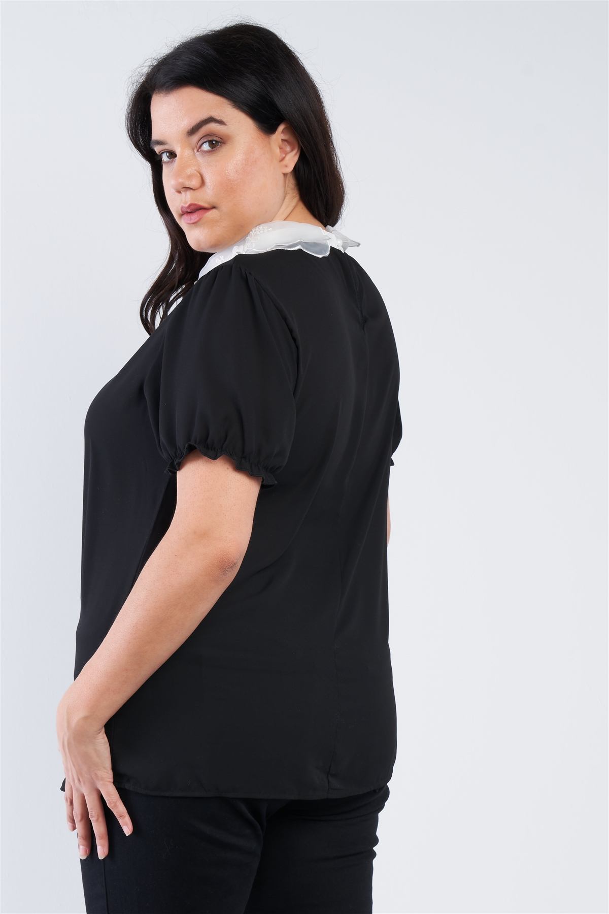 Plus Size Chiffon Embellished Peter Pan Collar Top-TOPS / DRESSES-[Adult]-[Female]-Blue Zone Planet