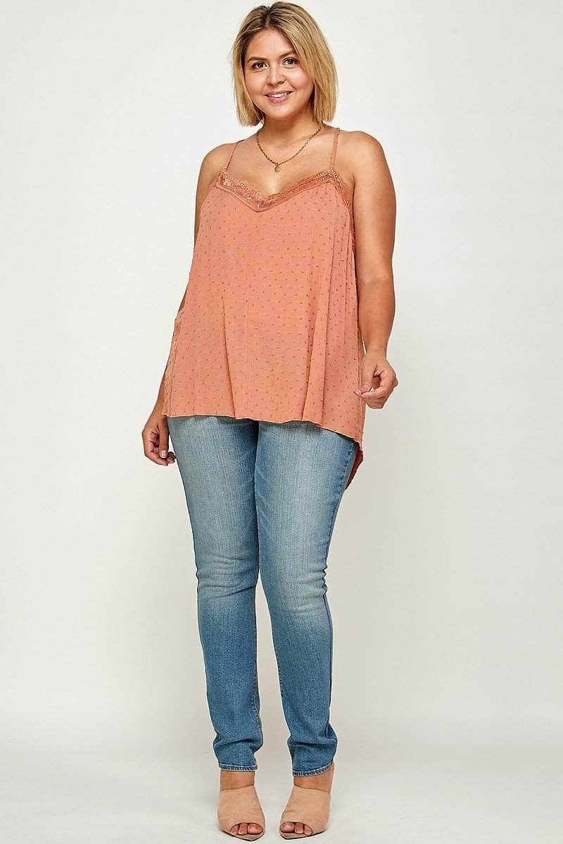 Plus Size, Clip Dot Solid Cami Tunic Blue Zone Planet