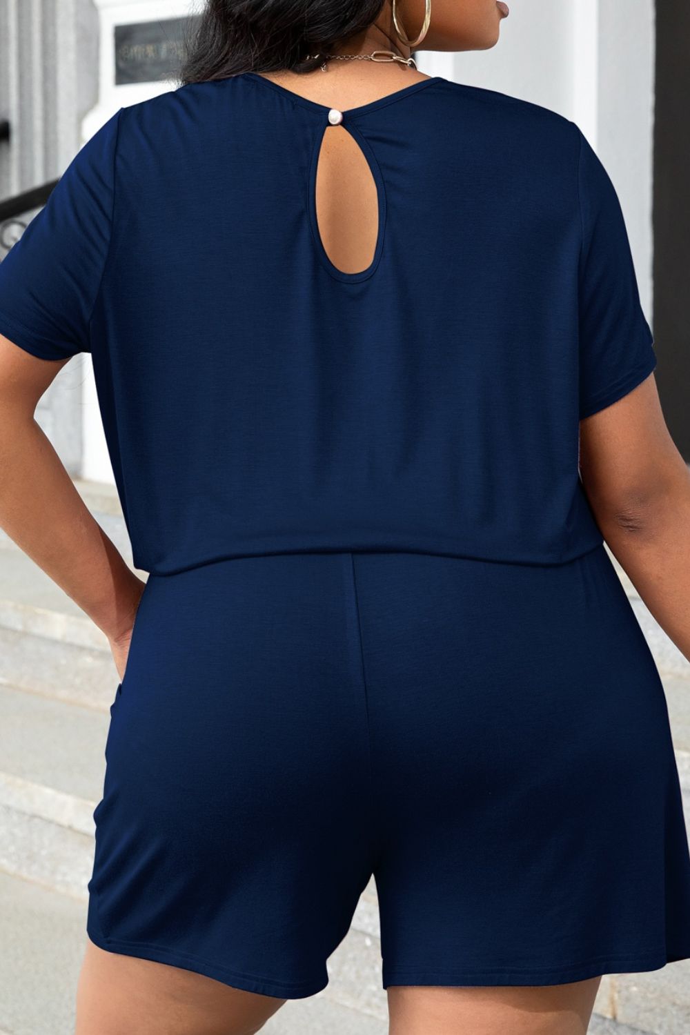 Plus Size Drawstring Waist Romper with Pockets BLUE ZONE PLANET