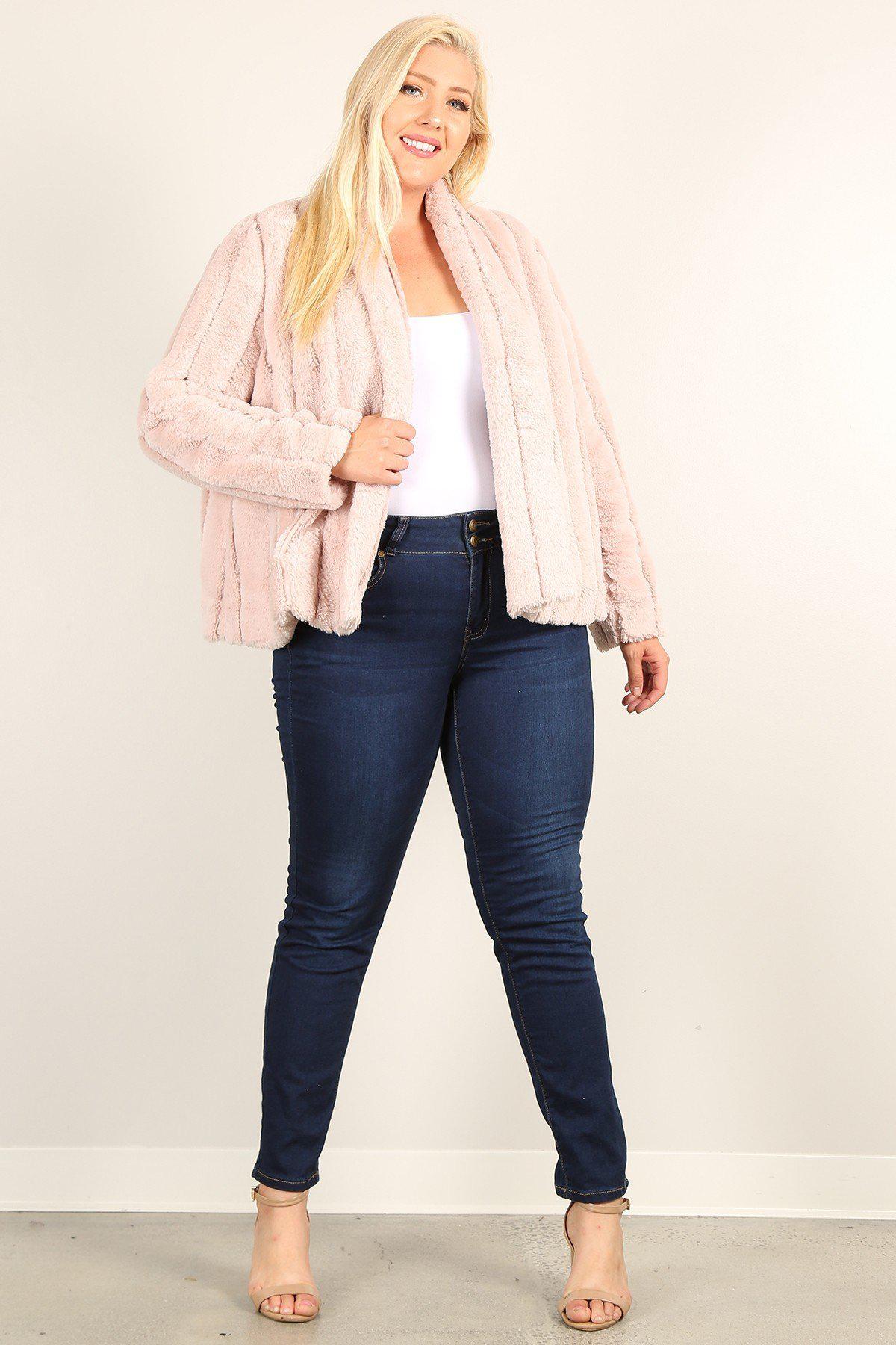 Plus Size Faux Fur Jackets With Open Front And Loose Fit-[Adult]-[Female]-Blue Zone Planet