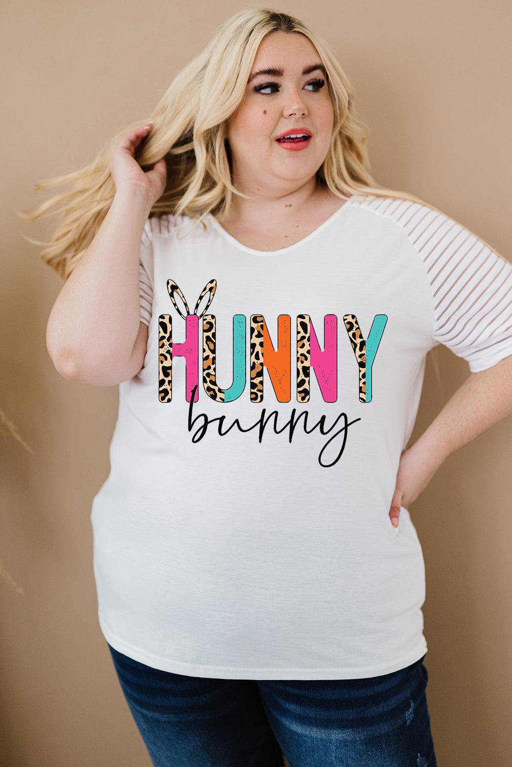 Plus Size HUNNY BUNNY Graphic Striped Tee BLUE ZONE PLANET