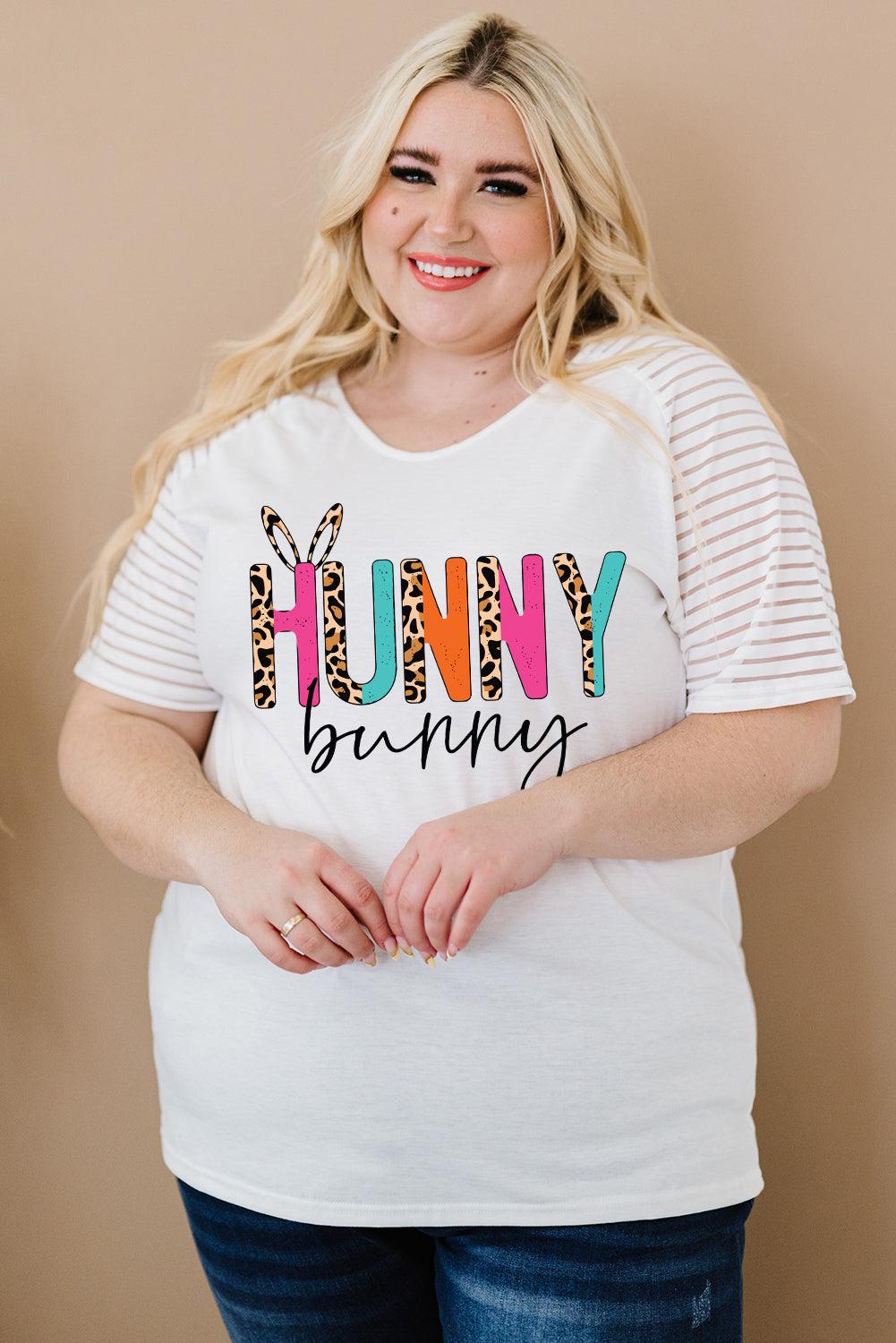 Plus Size HUNNY BUNNY Graphic Striped Tee BLUE ZONE PLANET