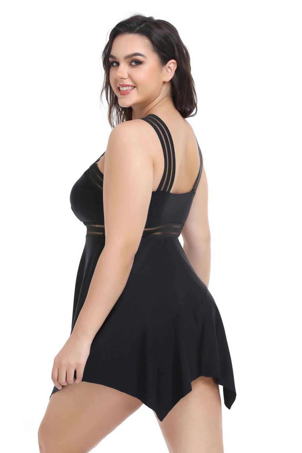 Plus Size Handkerchief-Hem Swim Dress and Bottoms Set BLUE ZONE PLANET