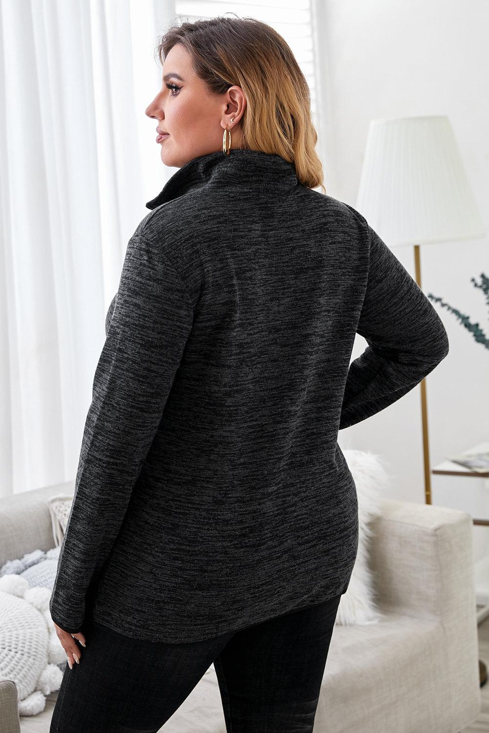 Plus Size Heathered Quarter Zip Pullover-TOPS / DRESSES-[Adult]-[Female]-Blue Zone Planet