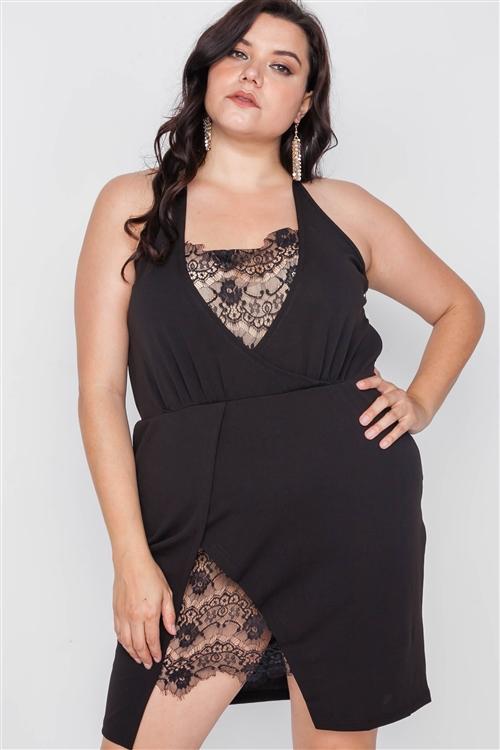 Plus Size Lace Detail Bodycon Mini Dress Blue Zone Planet