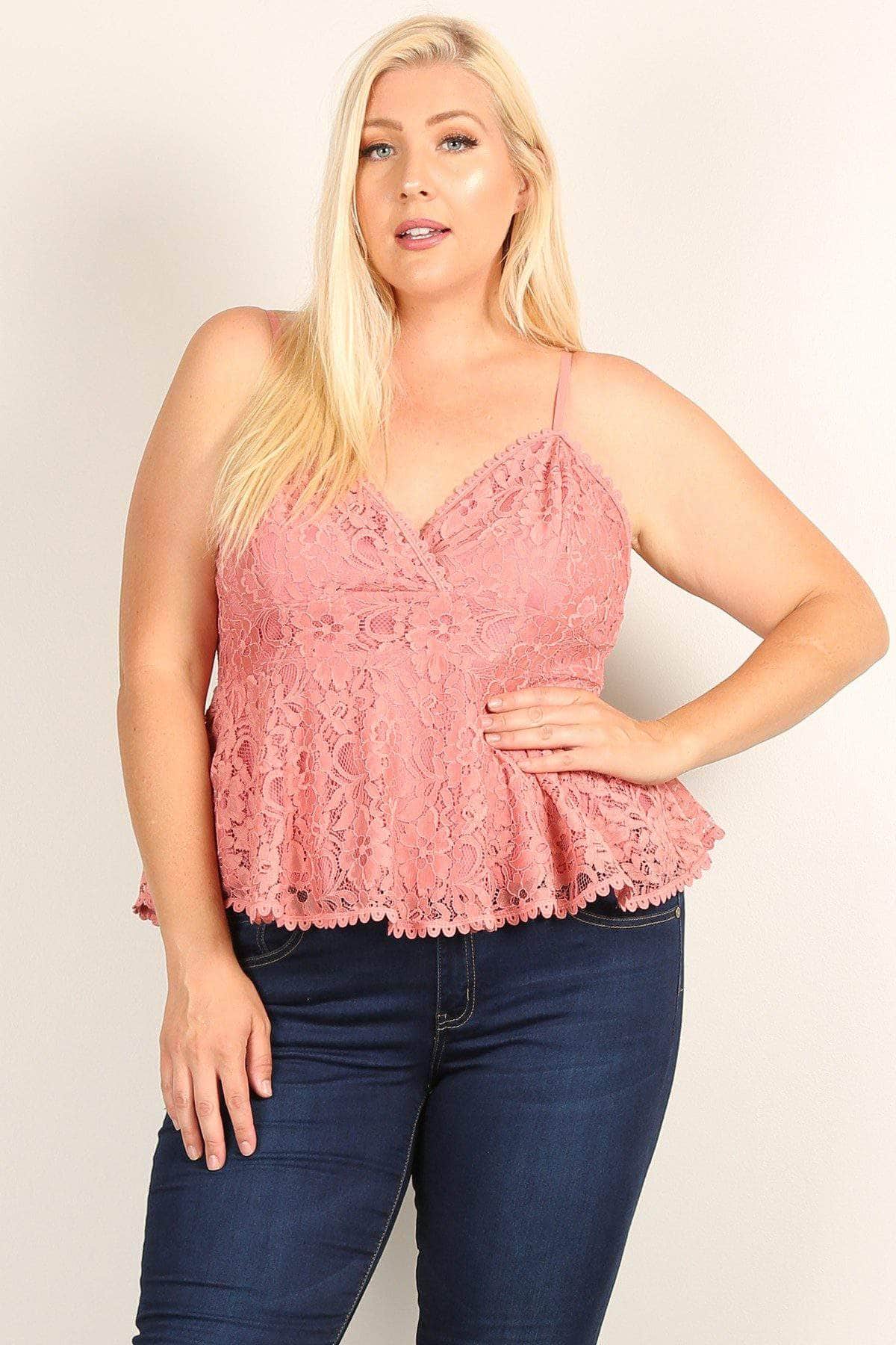 Plus Size Lace Sleeveless Top-[Adult]-[Female]-Blue Zone Planet