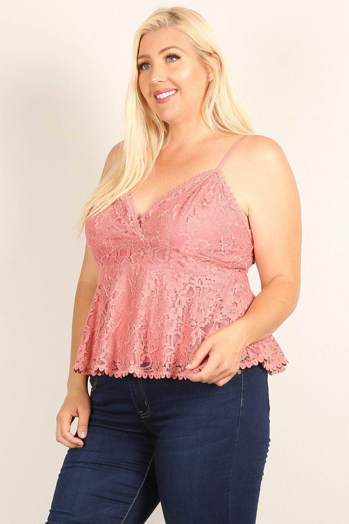 Plus Size Lace Sleeveless Top-[Adult]-[Female]-Blue Zone Planet