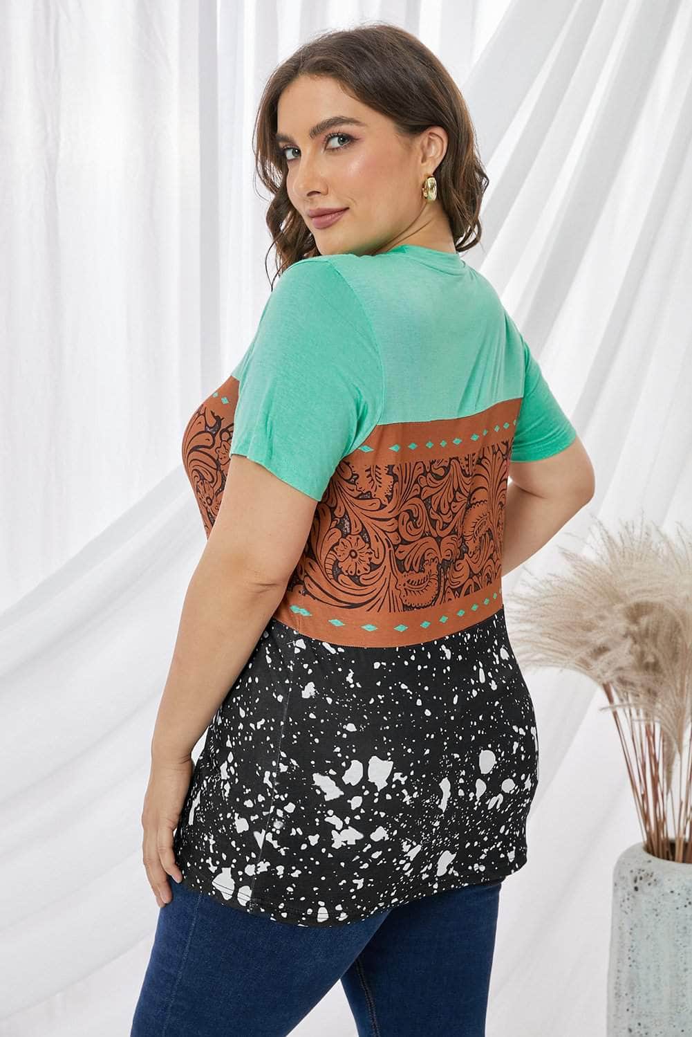 Plus Size Leopard and Paisley Print Tee-TOPS / DRESSES-[Adult]-[Female]-Blue Zone Planet