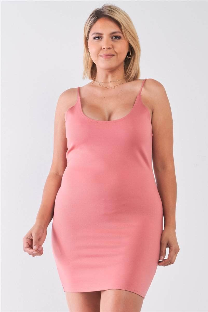 Plus Size Lite Mauve Sleeveless Scoop Neck Bodycon Cami Mini Dress Blue Zone Planet