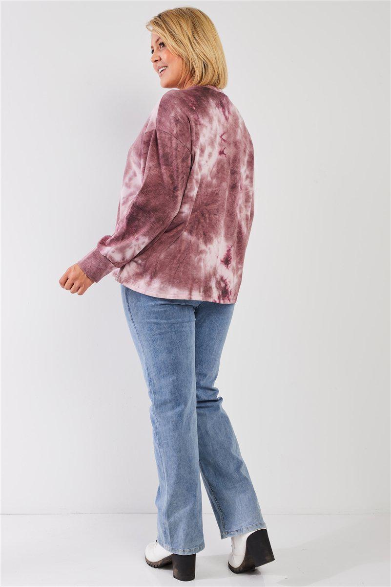Mauve & Purple Tie-dye Bleach Effect Graphic Print Detail Long Sleeve Sweatshirt-[Adult]-[Female]-Blue Zone Planet