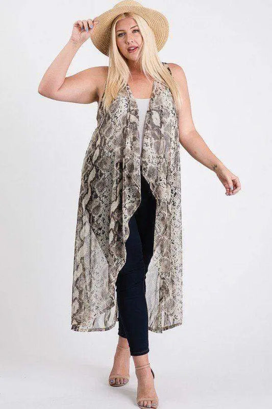 Plus Size Mesh Sleeveless Long Vest Blue Zone Planet