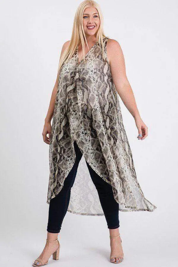 Plus Size Mesh Sleeveless Long Vest Blue Zone Planet