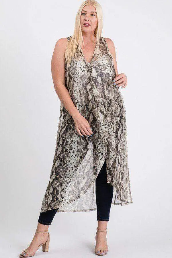Plus Size Mesh Sleeveless Long Vest Blue Zone Planet