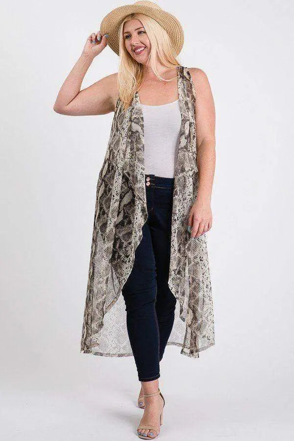 Plus Size Mesh Sleeveless Long Vest Blue Zone Planet
