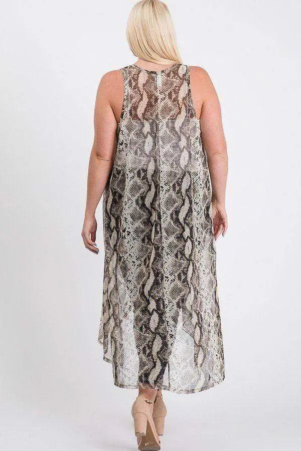 Plus Size Mesh Sleeveless Long Vest Blue Zone Planet