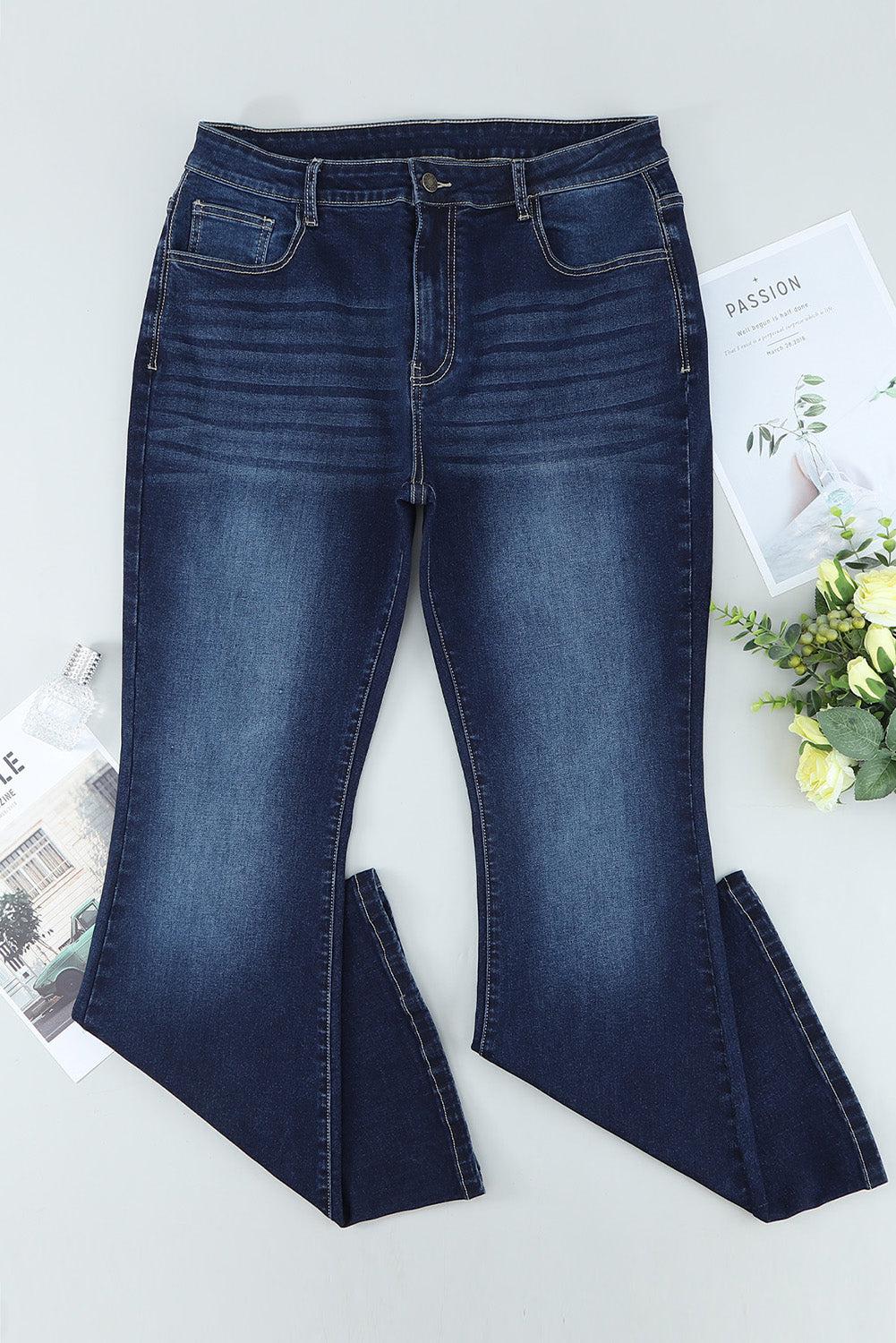 Plus Size Mid-Rise Waist Flare Jeans-TOPS / DRESSES-[Adult]-[Female]-Dark-1X-Blue Zone Planet
