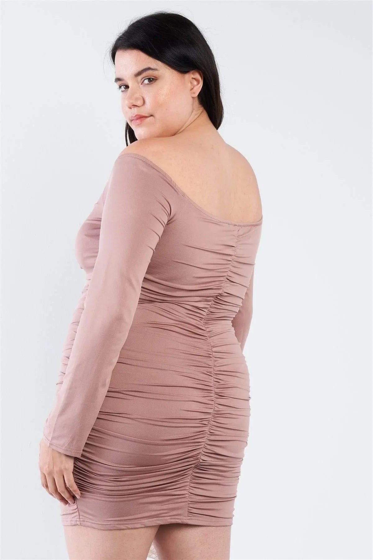 Plus Size Off The Shoulder Lace Up Ruched Mini Dress Blue Zone Planet