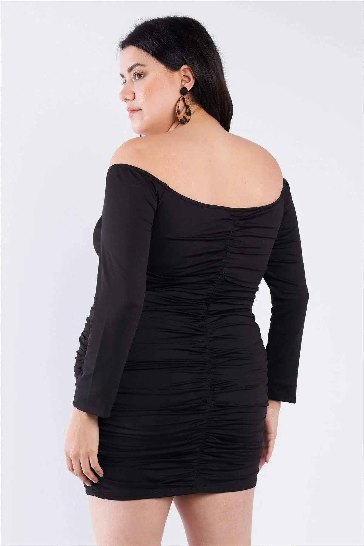 Plus Size Off The Shoulder Lace Up Ruched Mini Dress Blue Zone Planet