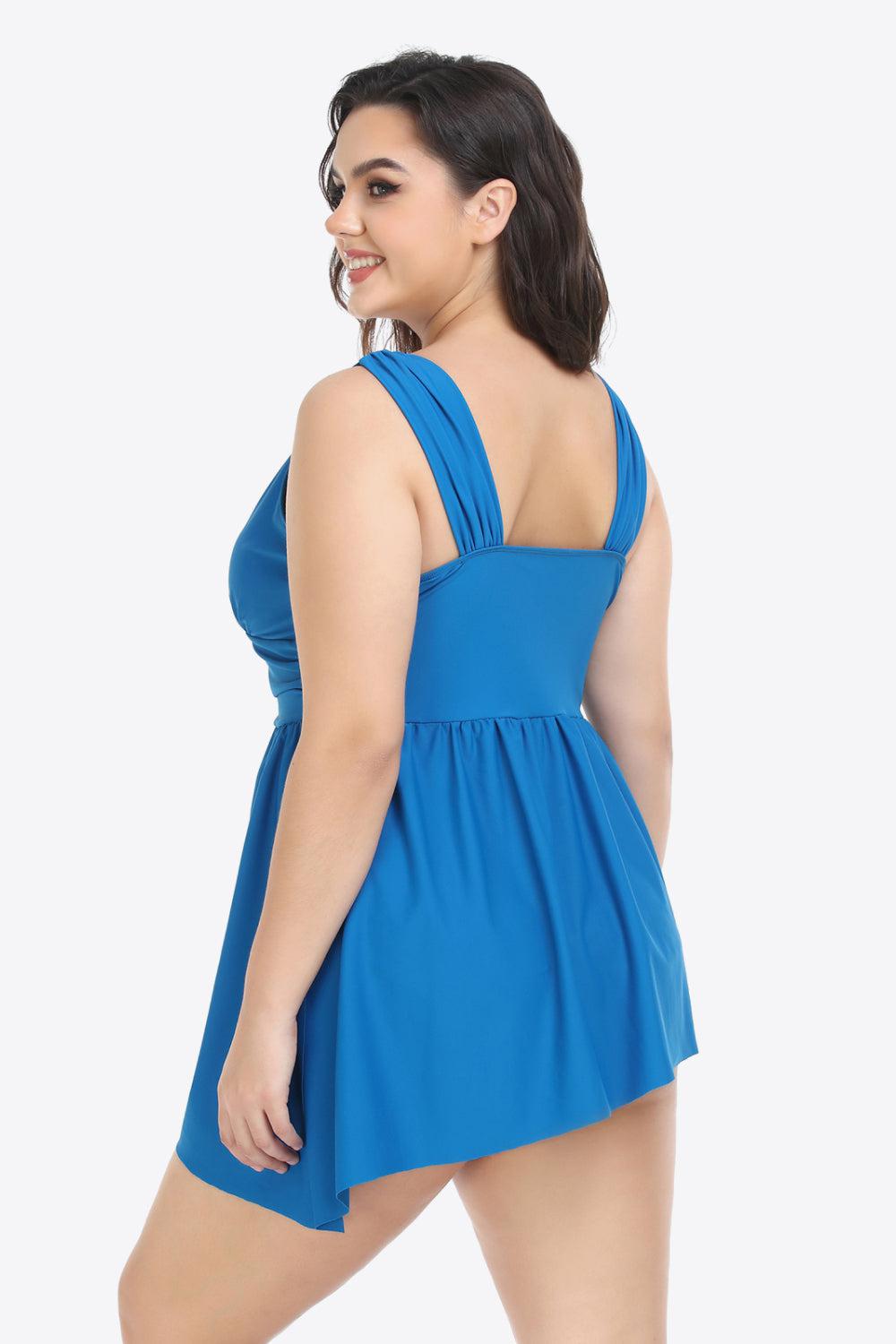 Plus Size Plunge Sleeveless Two-Piece Swimsuit BLUE ZONE PLANET