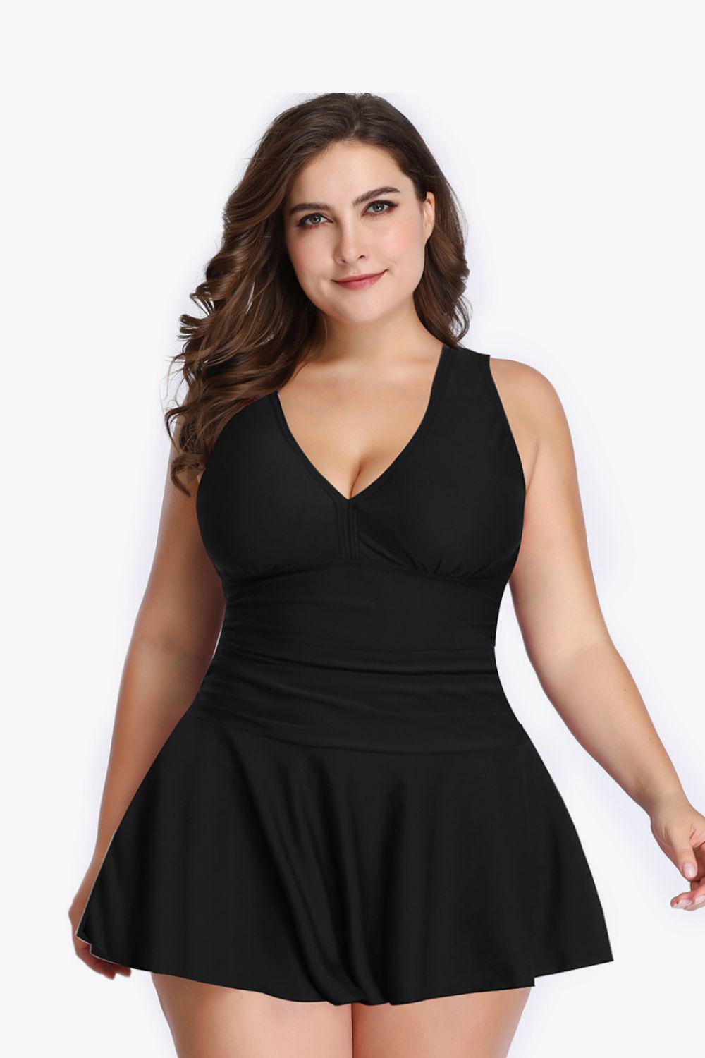 Plus Size Plunge Swim Dress BLUE ZONE PLANET