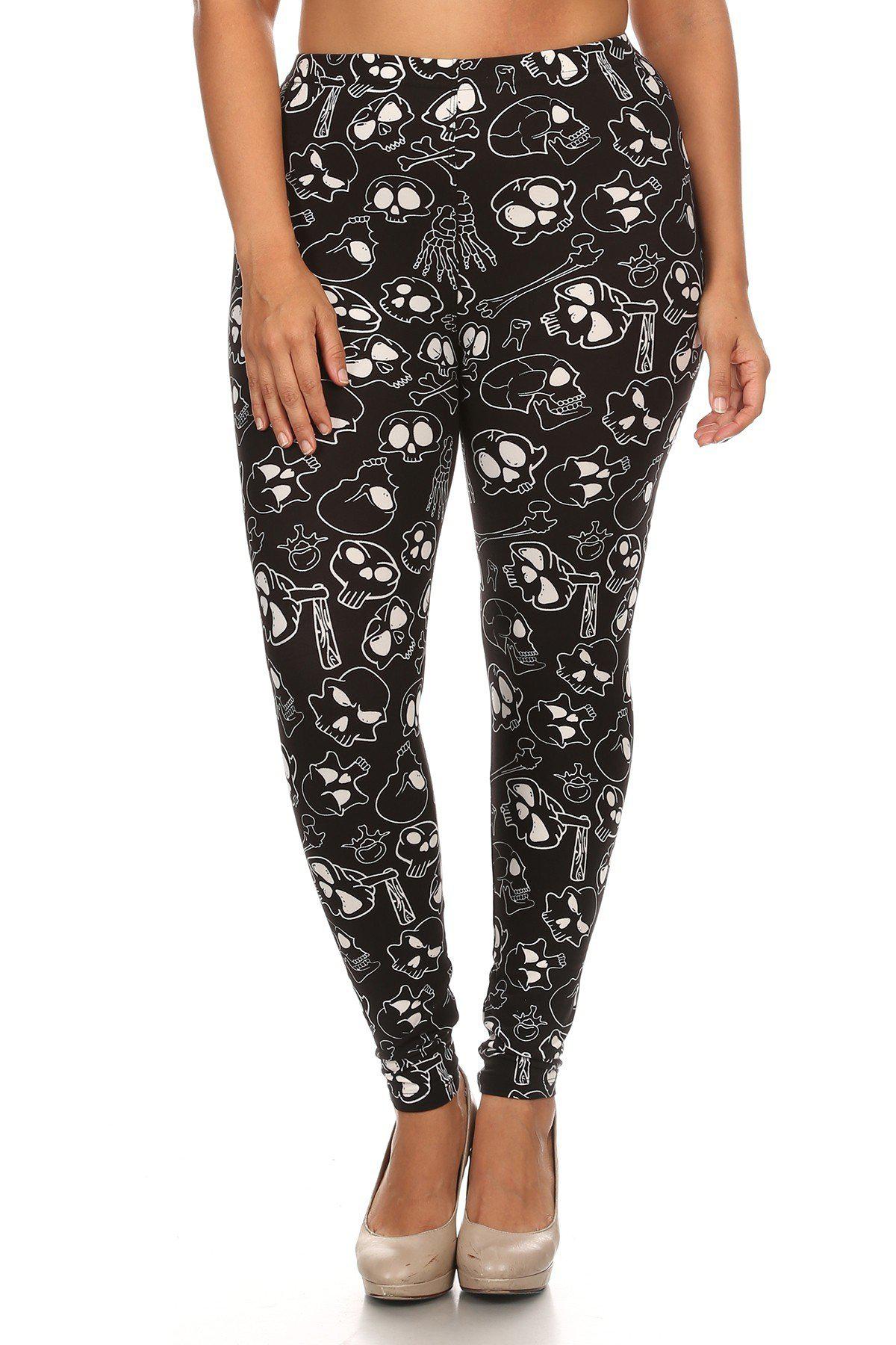Plus Size Print, Full Length Leggings In A Fitted Style With A Banded High Waist-[Adult]-[Female]-Multi-Blue Zone Planet