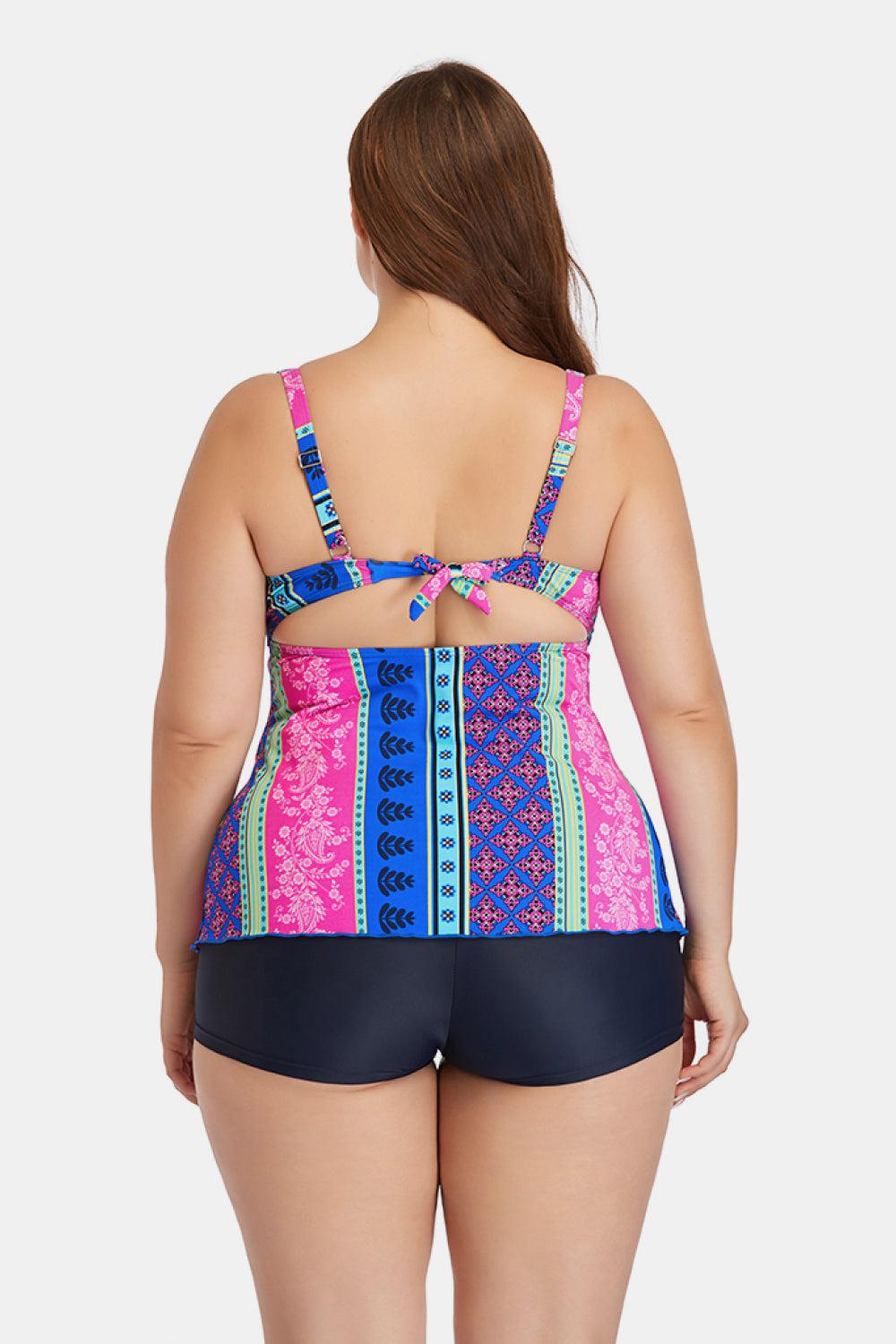 Plus Size Printed Crisscross Cutout Two-Piece Swim Set BLUE ZONE PLANET