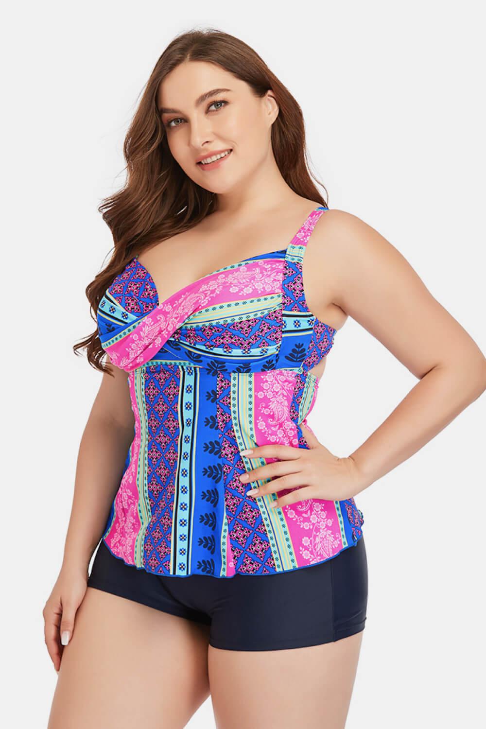 Plus Size Printed Crisscross Cutout Two-Piece Swim Set BLUE ZONE PLANET