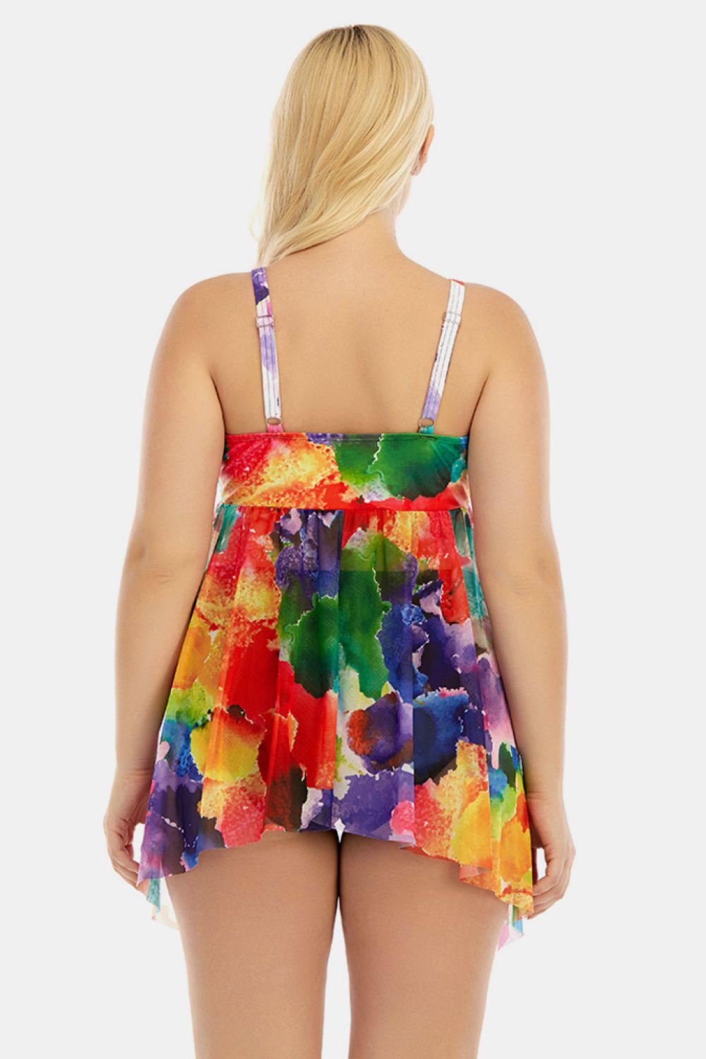 Plus Size Printed Spaghetti Strap V-Neck Two-Piece Swim Set-TOPS / DRESSES-[Adult]-[Female]-Blue Zone Planet