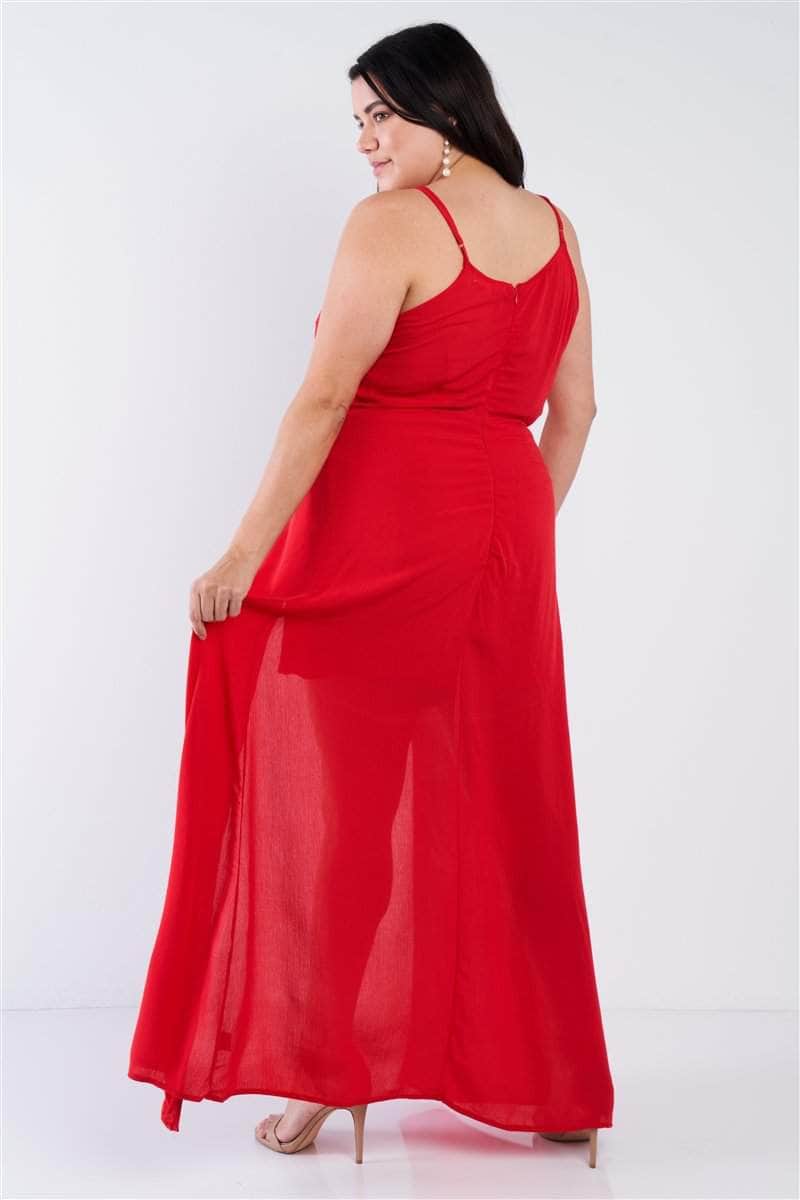 Plus Size Red Maxi Lace Up Romper Dress-TOPS / DRESSES-[Adult]-[Female]-Blue Zone Planet